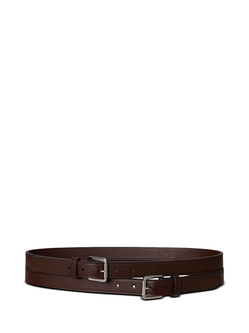 Ralph Lauren Brown Double-Buckle Leather Belt with Silver Buckles - Picture 3 of 3